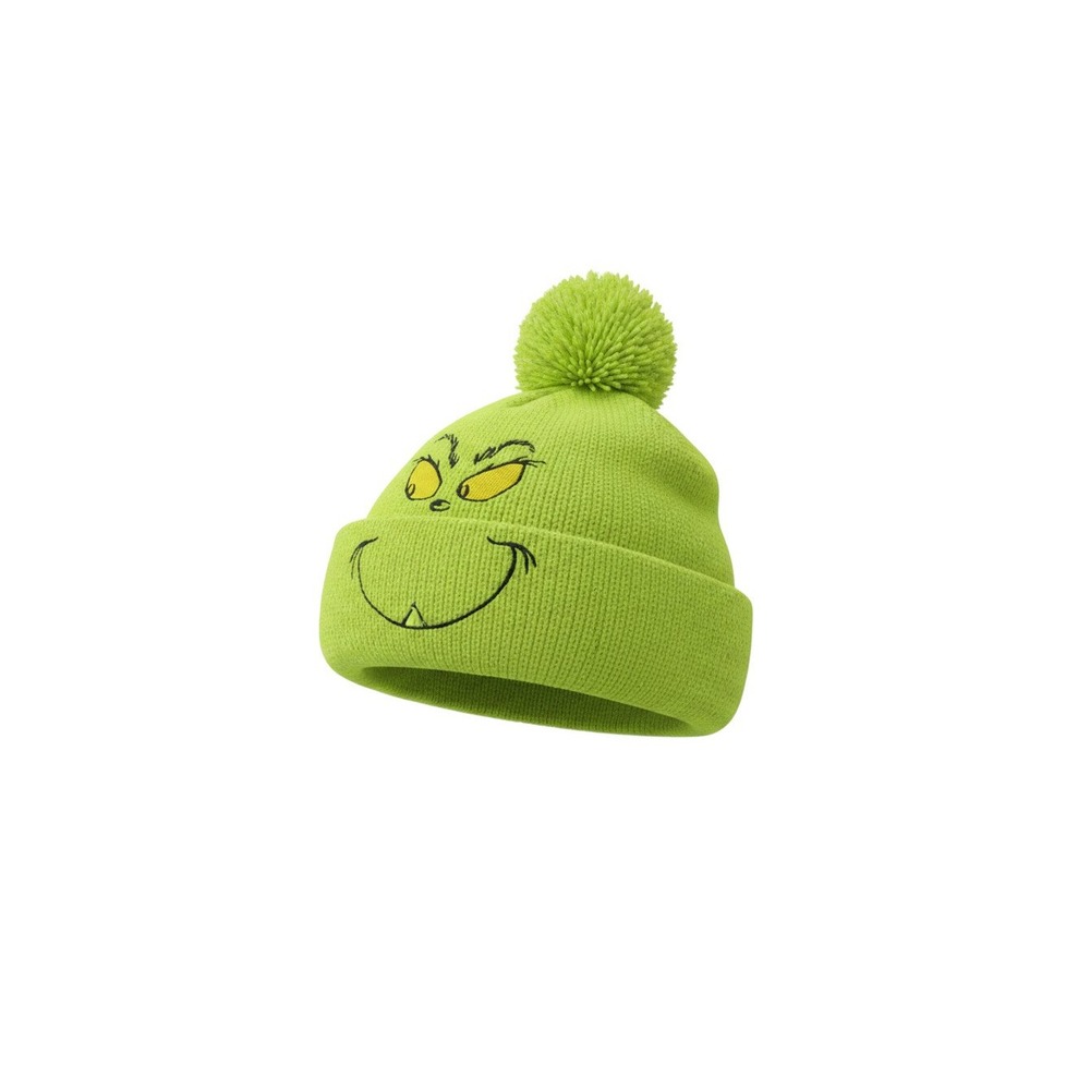 American Eagle Grinch Beanie Unisex OS Lime Green Excellent Embroidered Pom Hat